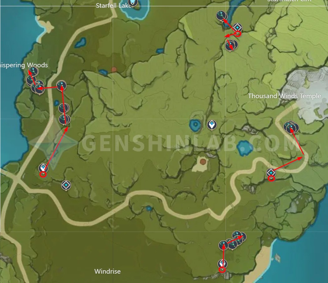 Genshin Impact Small Lamp Grass Farming Routes (Ascension Materials For Diluc)