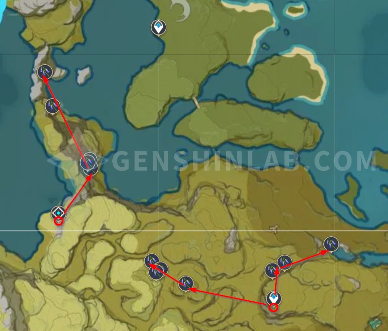 Genshin Impact Violetgrass Farming Routes (Ascension Materials For Qiqi) map 4